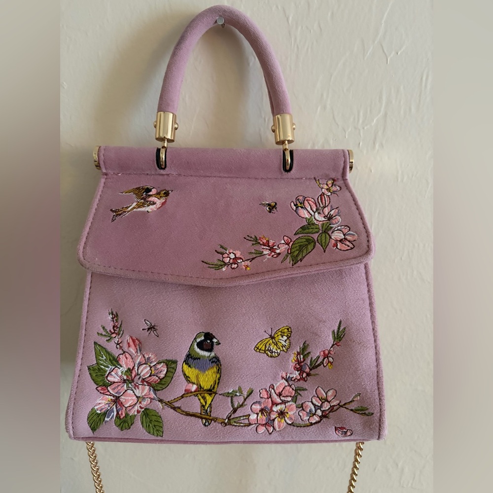 Fable England velvet embroidered bag
